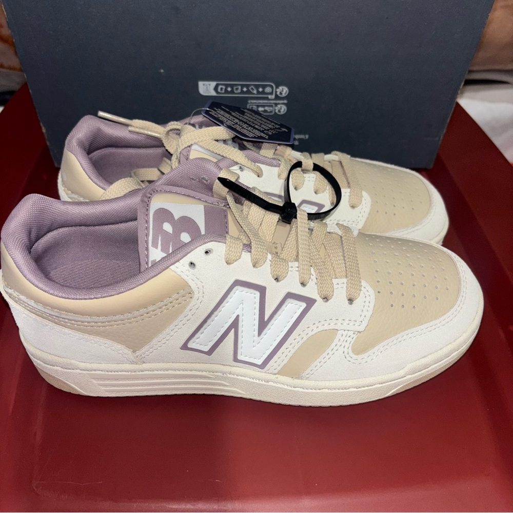 New Balance 480 Cream & Mauve Low-Top Sneaker - Picture 4 of 8